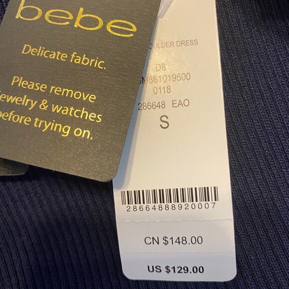 Bebe Ribbed Cold Shoulder Ruffle Trim MIDI Dress Size S NWT - Picture 6 of 6